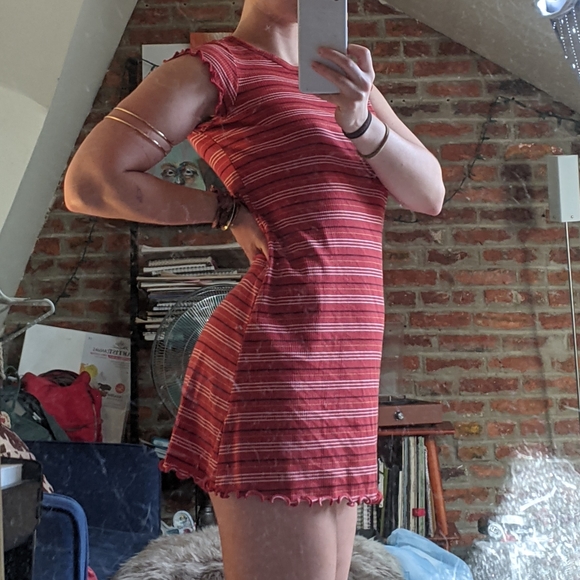 Red Striped Lettuce Short Sleeve Tee Dress - Picture 2 of 12